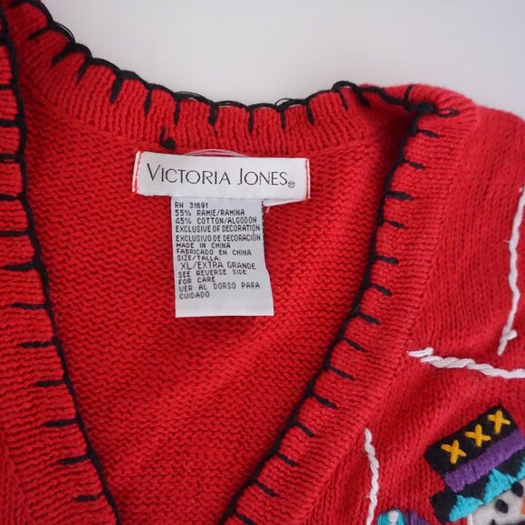 Vintage Victoria Jones Red Cotton Vest Snowmen Holiday Festive Cabincore XL - Picture 3 of 9